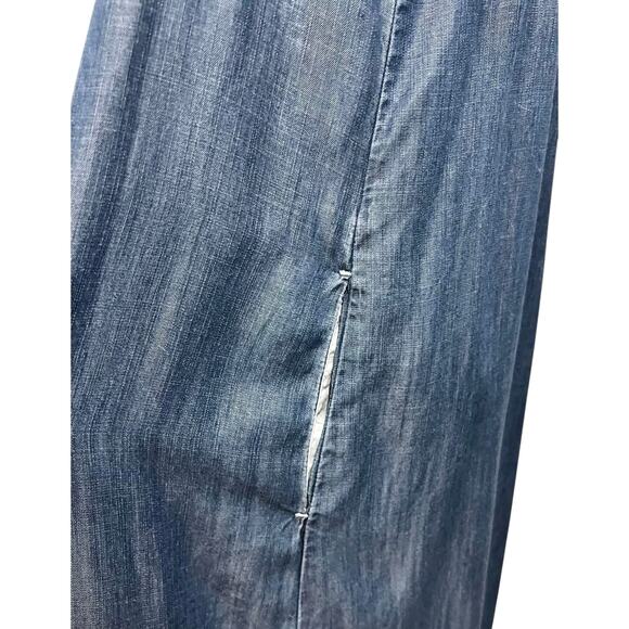Chico's Chambray Blue Tencel Maxi Long Tank Dress Tie Dye Hem Pockets Sz M (2) - Picture 6 of 13